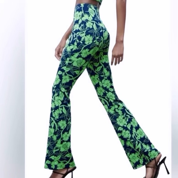Zara jacquard green blue pants - Picture 1 of 4